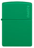 Front view of Zippo Grass Green Matte Zippo Logo Classic Windproof Lighter.