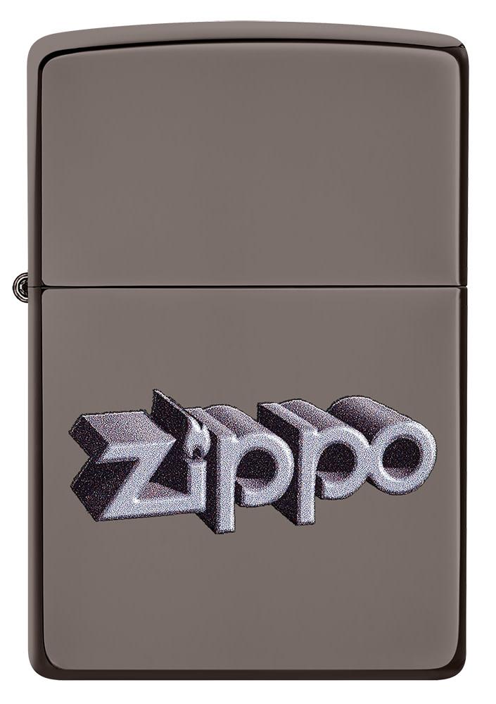 Front of Zippo 3D Logo Design Black IceÂ® Windproof Lighter