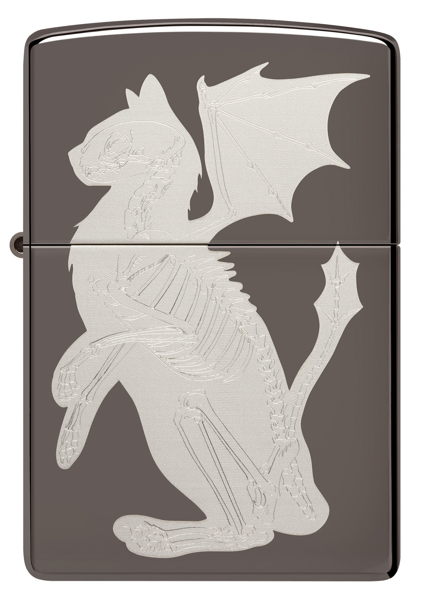 Front shot of Dragon Cat Design Black IceÂ® Windproof Lighter.