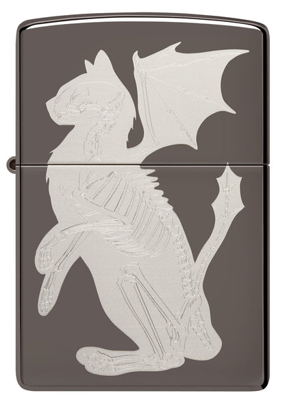 Front shot of Dragon Cat Design Black IceÂ® Windproof Lighter.