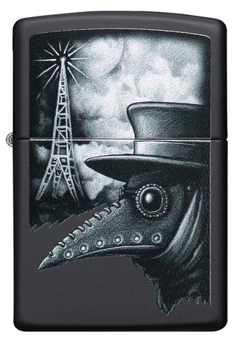 Front view of Plague of Disinformation Black Matte Windproof Lighter