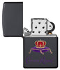 Crown Royal® Logo Black Matte Windproof Lighter with its lid open and unlit.