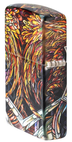Angled view of Abstract Psychedelia 540 Color Glow-In-The-Dark Windproof Lighter showing the back and hinge side of the lighter