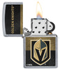 NHL® Vegas Golden Knights Street Chrome™ Windproof Lighter with its lid open and lit