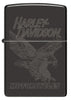 Front view of Zippo Harley-Davidson Laser Fancy Fill High Polish Black Windproof Lighter.