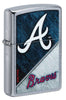 Front shot of MLB™ Atlanta Braves™ Street Chrome™ Windproof Lighter standing at a 3/4 angle.