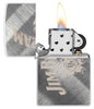 Jim Beam® Logo Diagonal Weave Windproof Lighter with its lid open and lit