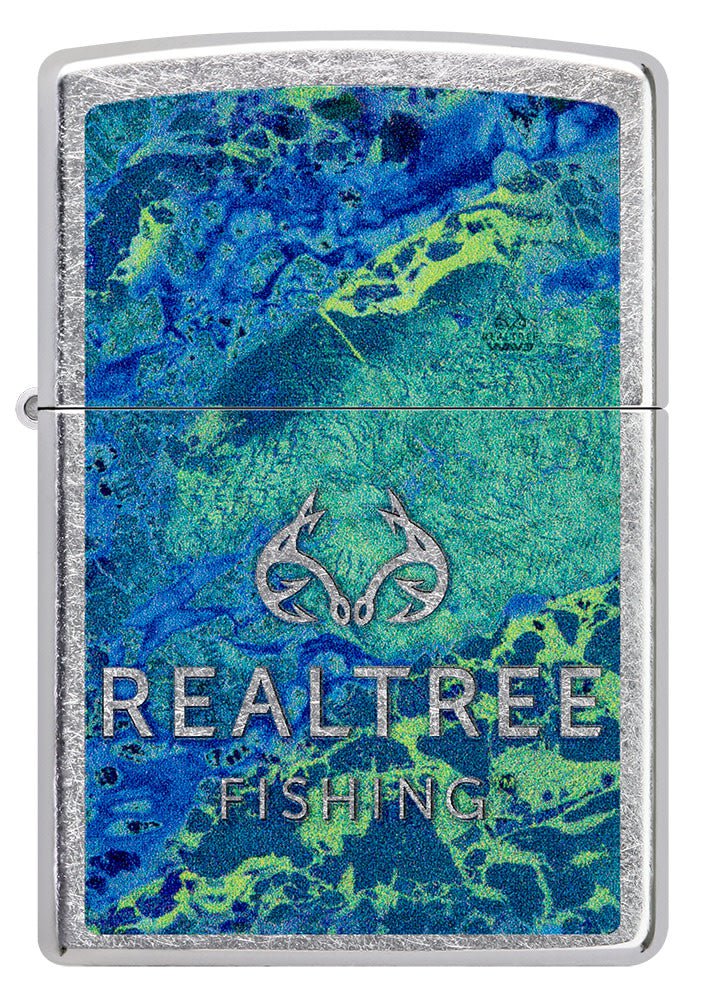 Front view of Realtree® Blue and Green Camo Street Chrome™ Windproof Lighter.