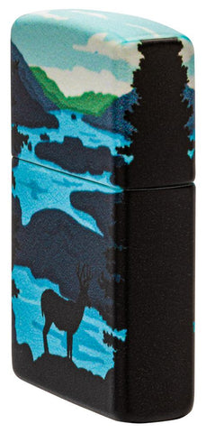 Angled shot of Deer Landscape Design 540 Color Windproof Lighter, showing the front and right side of the lighter