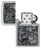 Zippo Jungle Design Street Chrome Windproof Lighter with its lid open and unlit.