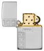 Armor® Sterling Silver Zippo Diamond Design Windproof Lighter with its lid open and unlit
