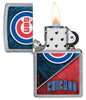 MLB® Chicago Cubs™ Street Chrome™ Windproof Lighter with its lid open and lit.
