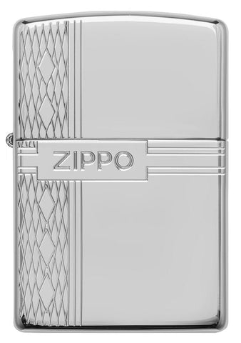 Front view of Armor® Sterling Silver Zippo Diamond Design Windproof Lighter