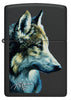 Front view of Zippo Linda Pickens Wolf Design Black Matte Windproof Lighter.