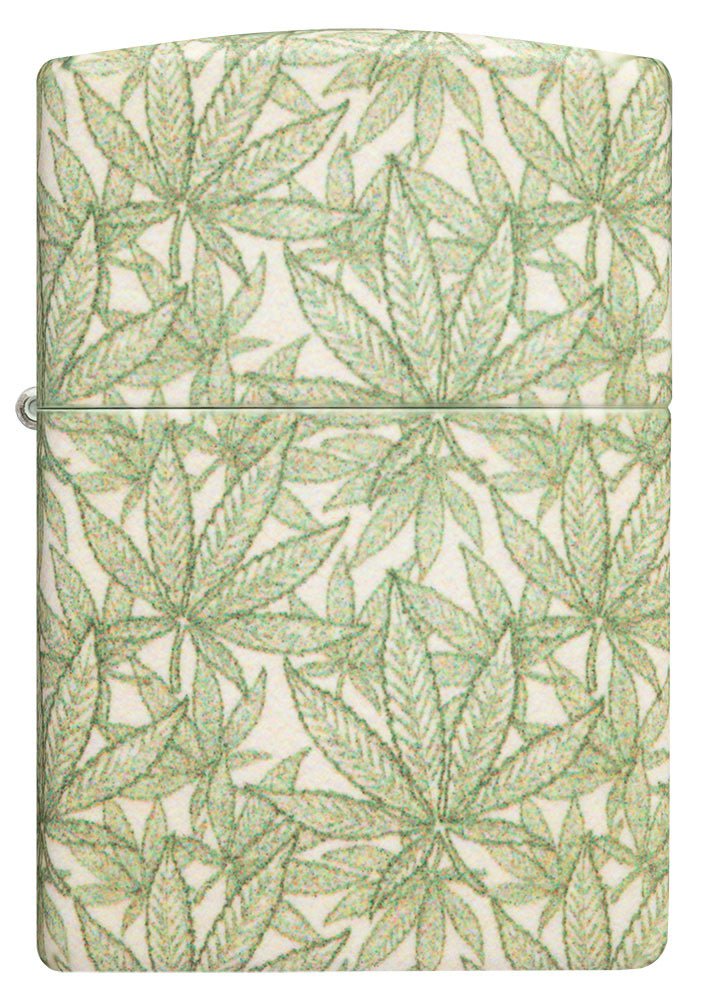 Front view of Cannabis Design 540 Color Leaves Windproof Lighter.