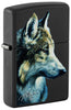 Front shot of Zippo Linda Pickens Wolf Design Black Matte Windproof Lighter standing at a 3/4 angle.