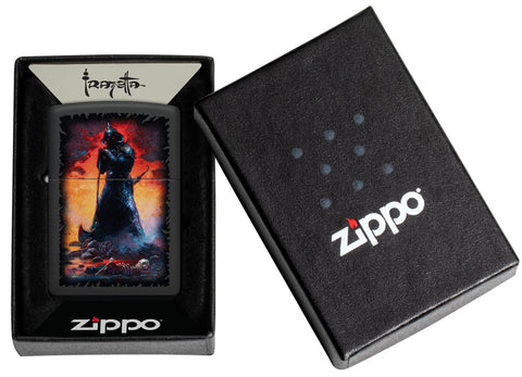 Zippo Frank Frazetta Evil Overlord Black Matte Windproof Lighter in its packaging.