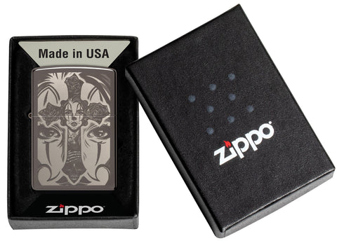 Day of the Dead Skull Cross Design Black Ice Windproof Lighter in its packaging.