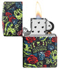 Skull Crown Glow-In-The-Dark 540 Color Windproof Lighter with its lid open and lit.