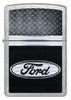 Front shot of Ford Logo Diamond Plate Metal Design Street Chrome Windproof Lighter.