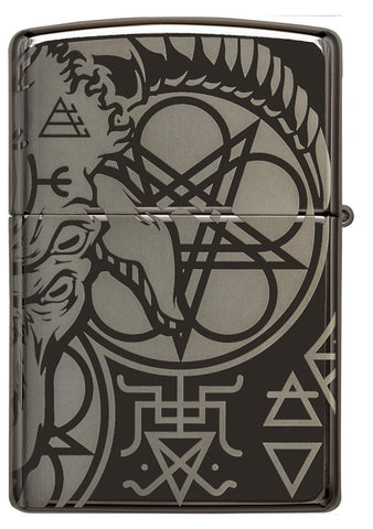 Back shot of Occult Design High Polish Black Windproof Lighter.