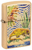 Front shot of Lizard Fusion High Polish Brass Windproof Lighter standing at a 3/4 angle