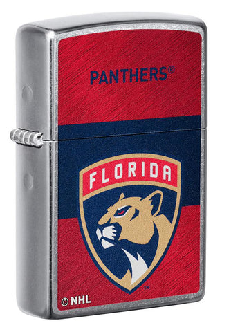 Front shot of NHL® Florida Panthers Street Chrome™ Windproof Lighter standing at a 3/4 angle