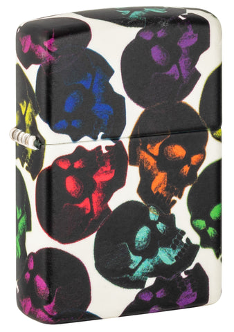 Front shot of Skulls Design 540 Color Glow in the Dark Windproof Lighter standing at a 3/4 angle