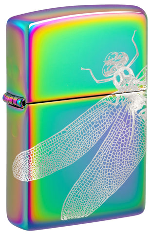 Front shot of Zippo Dragonfly Design Multi Color Windproof Lighter standing at a 3/4 angle.