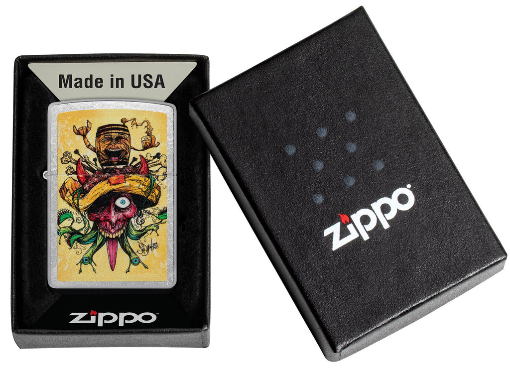 Zippo Sean Dietrich Devil Bull Design Street Chrome Pocket Lighter in its packaging.