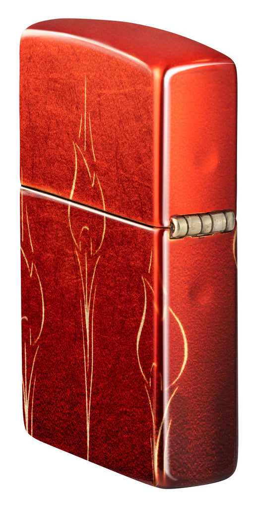 Ombre Zippo Flames 540 Fusion Windproof Lighter standing at an angle, showing the back and hinge side of the lighter.