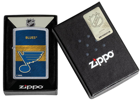 NHL® St Louis Blues Street Chrome™ Windproof Lighter in its packaging