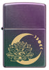 Front view of Zippo Lotus Moon Design Iridescent Windproof Lighter.