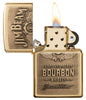 Jim Beam Bronze Bourbon Whiskey Emblem High Polish Brass Windproof Lighter open and lit.