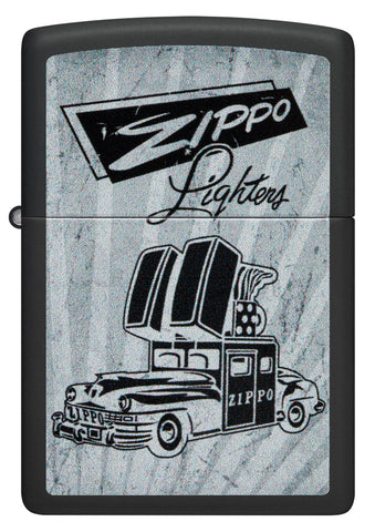 Front view of Zippo Car Design Black Matte Windproof Lighter.