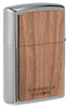 Back shot of WOODCHUCK USA Walnut Leaves Two-Sided Emblem Windproof Lighter standing at a 3/4 angle.