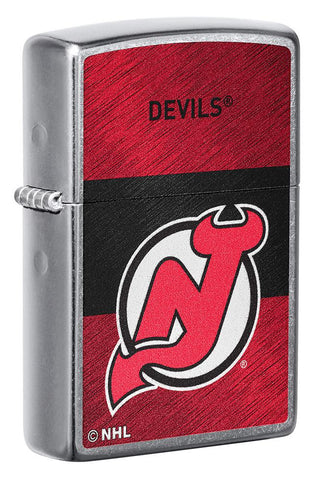 Front shot of NHL® New Jersey Devils Street Chrome™ Windproof Lighter standing at a 3/4 angle