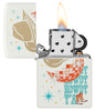 Zippo Howdy Cowboy White Matte Windproof Lighter with its lid open and lit.