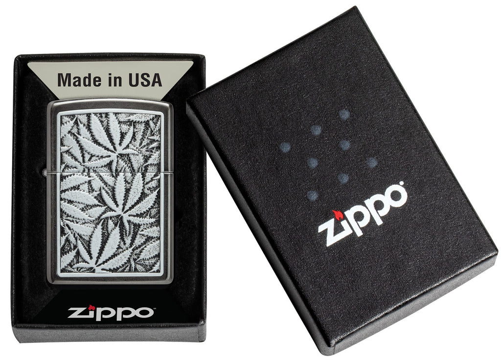 Cannabis Emblem Design Grey Windproof Lighter | Zippo USA