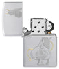 Zippo Devilish Ace Design Satin Chrome Windproof Lighter with its lid open and unlit.