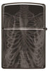 Back shot of Rib Cage Design High Polish Black Windproof Lighter.