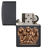Three Monkeys Black Matte Windproof Lighter with its lid open and unlit.