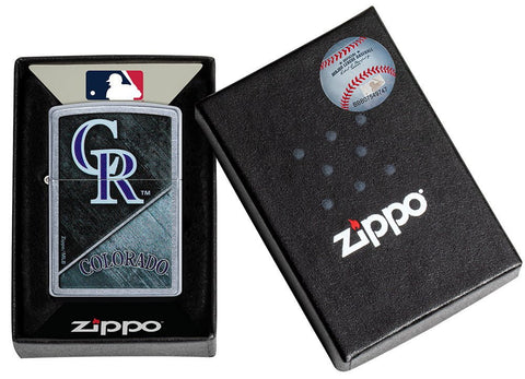MLB® Colorado Rockies™ Street Chrome™ Windproof Lighter in its packaging.