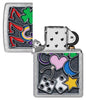 Zippo All Luck Design Street Chrome Windproof Lighter with its lid open and unlit.