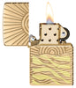 SunBeam Pendant Armor® High Polish Brass Windproof Lighter with its lid open and lit.